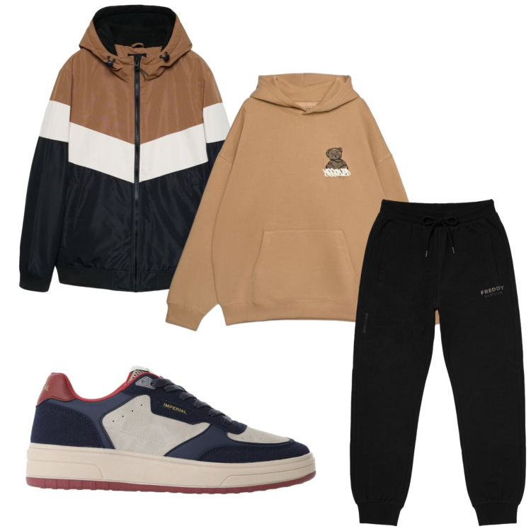 Outfit uomo - Total look #2480550. Stile Urban per Tutti i giorni. Abbinamento con sneakers, pantaloni, felpe con cappuccio, giacche.