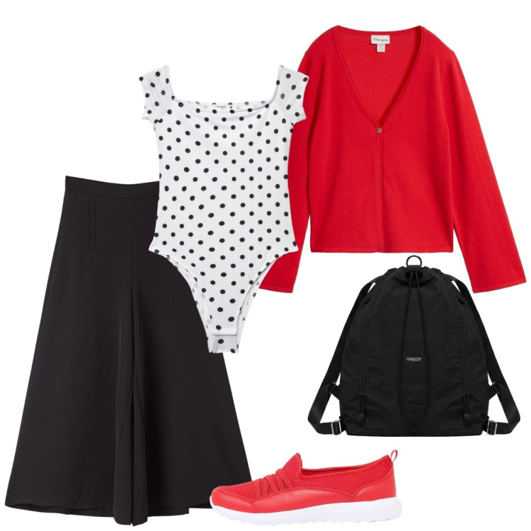 Outfit donna - Il mio lunedì mattina. Stile Basic per Tutti i giorni. Abbinamento con zaini, pantaloni, top, cardigans, sneakers.
