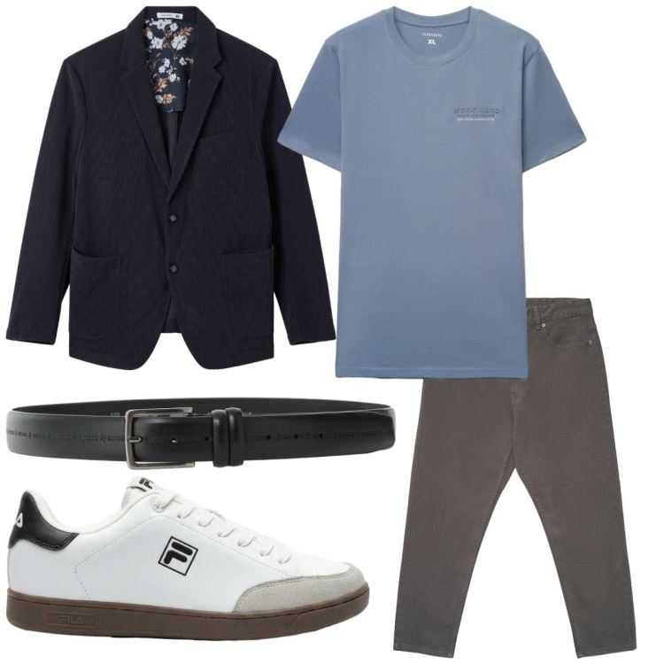 Outfit uomo - Sneaker e completo spezzato. Stile Casual per Ufficio. Abbinamento con cinture, pantaloni, t-shirt, giacche, sneakers.