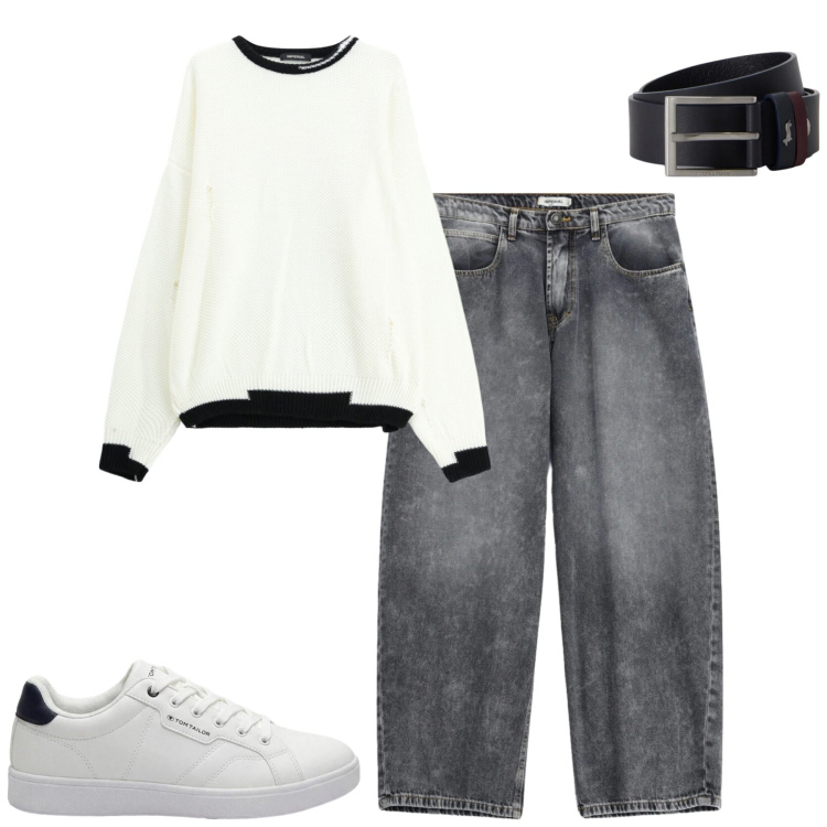 Outfit uomo - Total look #2480567. Stile Casual per Tutti i giorni. Abbinamento con cinture, maglieria, jeans, sneakers.