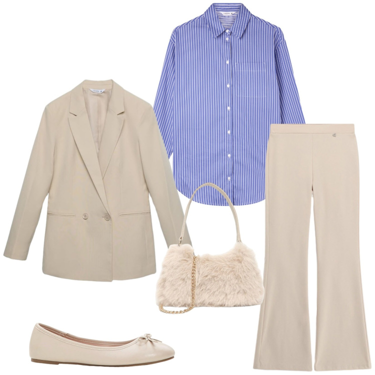 Outfit donna - Total look #2480568. Stile Casual chic per Ufficio. Abbinamento con ballerine, camicie, blazer, borse a spalla, pantaloni.