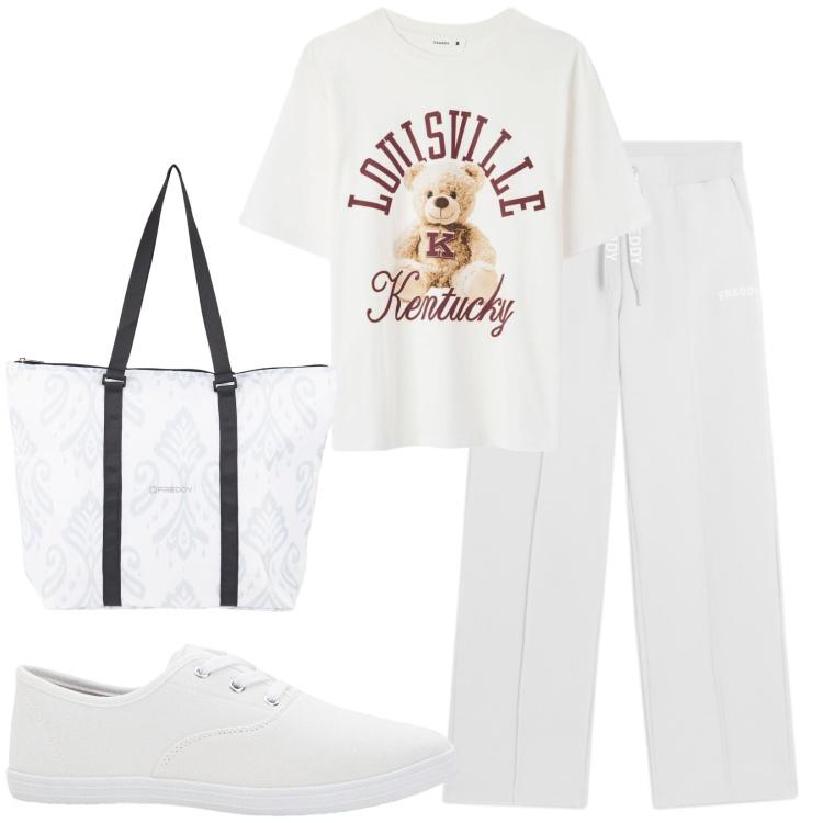 Outfit donna - Total look #2480570. Stile Urban per Tutti i giorni. Abbinamento con sneakers, t-shirt, pantaloni, shopping bag.