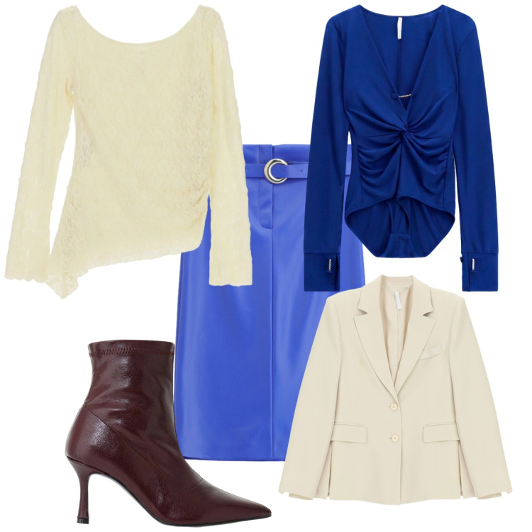 Outfit donna - Total look #2480580. Stile Glamour per Serata fuori. Abbinamento con body, gonne longuette, blazer, t-shirt, stivaletti.