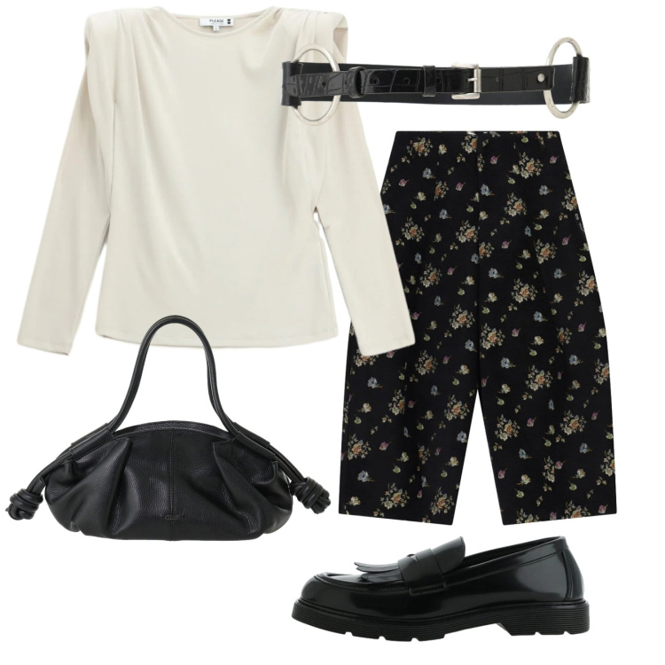 Outfit donna - Please. Stile Trendy per Tutti i giorni. Abbinamento con pantaloni, t-shirt, mocassini, cinture, borse a mano.