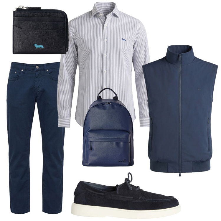 Outfit uomo - Io in ufficio. Stile Trendy per Ufficio. Abbinamento con borse sportive, camicie, portafogli, scarpe stringate, gilet, pantaloni.