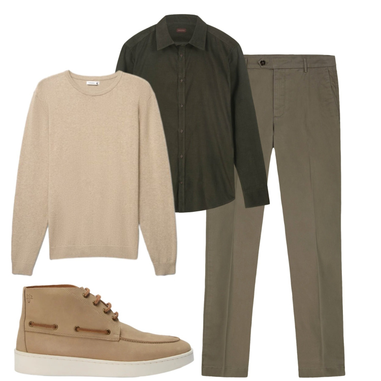 Outfit uomo - City. Stile Urban per Tutti i giorni. Abbinamento con stivali e stivaletti, pantaloni chino, camicie, maglieria.