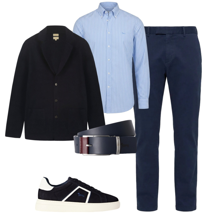 Outfit uomo - Fall. Stile Urban per Tutti i giorni. Abbinamento con sneakers, camicie, cinture, pantaloni, cardigans.
