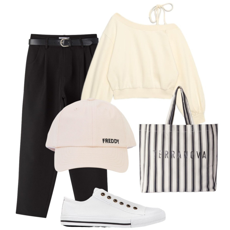 Outfit donna - La felpa. Stile Basic per Tutti i giorni. Abbinamento con sneakers, shopping bag, felpe, pantaloni, cappelli con visiera.