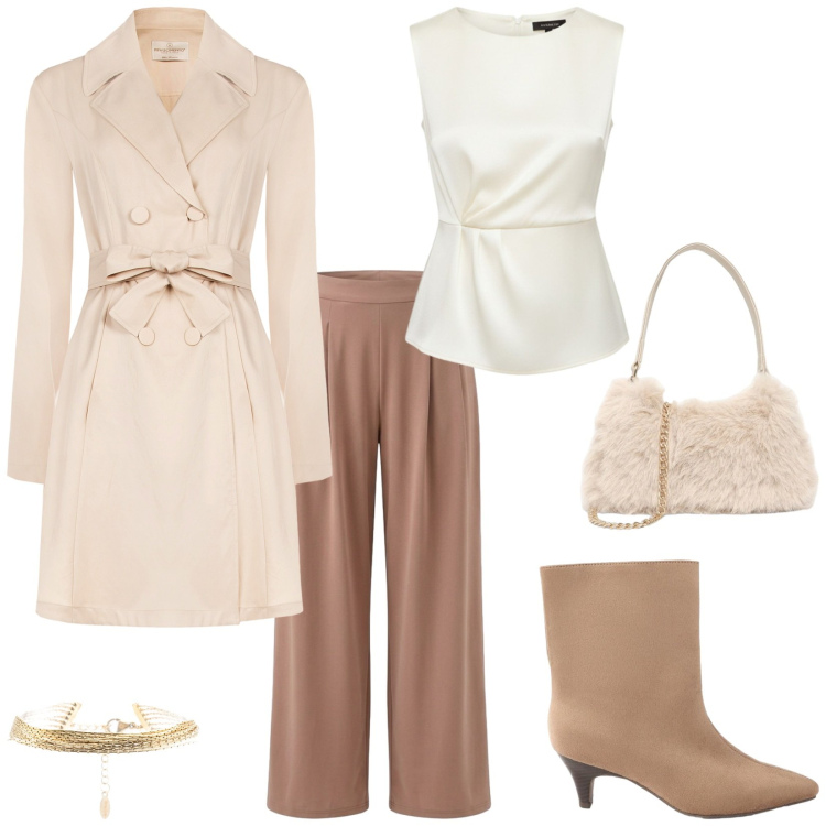 Outfit donna - Total look #2480809. Stile Chic per Tutti i giorni. Abbinamento con stivaletti, pantaloni, borse a spalla, trench, bluse, braccialetti.