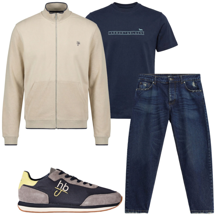 Outfit uomo - Fine settembre. Stile Casual per Tutti i giorni. Abbinamento con sneakers, felpe, t-shirt, jeans.