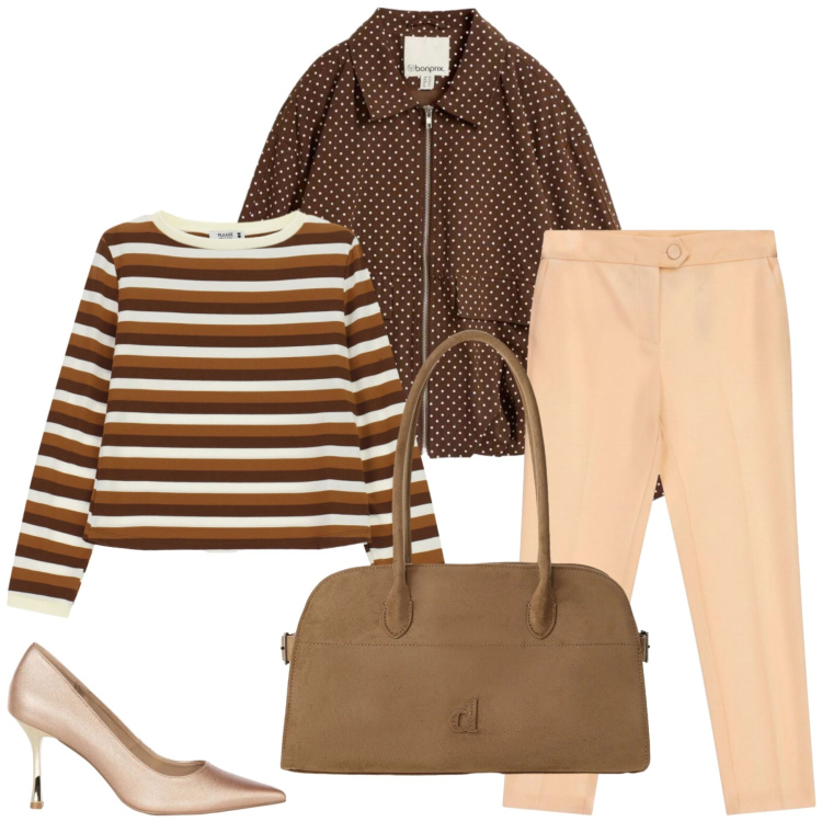 Outfit donna - Total look #2480829. Stile Casual chic per Tutti i giorni. Abbinamento con pantaloni, t-shirt, décolleté, borse a spalla, bomber.