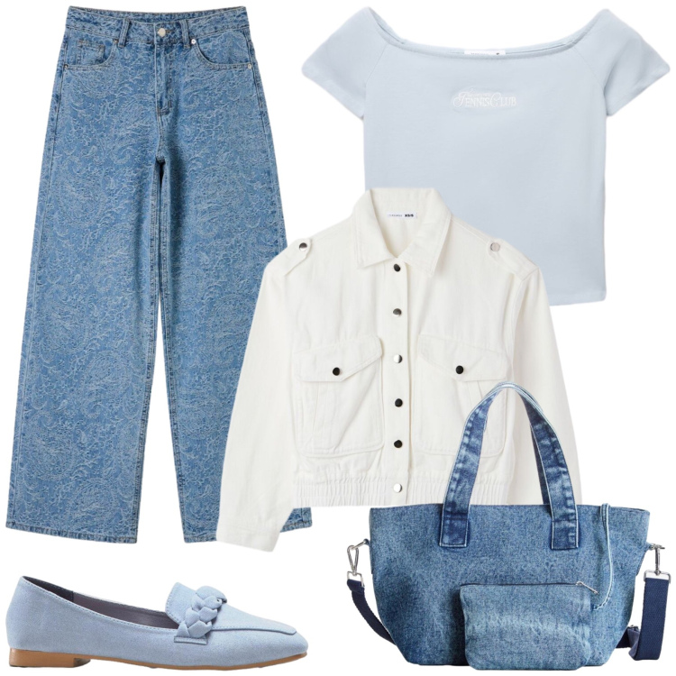 Outfit donna - Total look #2480833. Stile Casual chic per Tutti i giorni. Abbinamento con mocassini, borse a mano, cappotti, t-shirt, jeans.