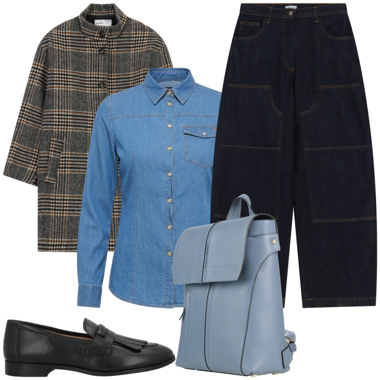 Outfit donna - Total look #2480838. Stile Casual chic per Tutti i giorni. Abbinamento con camicie, cappotti, jeans, zaini, mocassini.