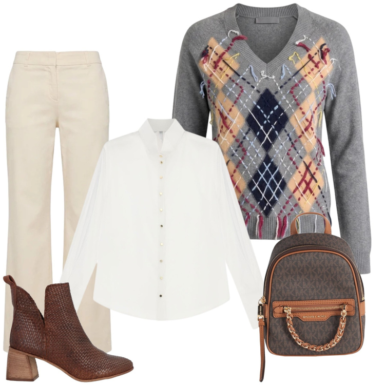 Outfit donna - Total look #2480842. Stile Casual chic per Tutti i giorni. Abbinamento con maglieria, pantaloni, camicie, zaini, stivaletti.