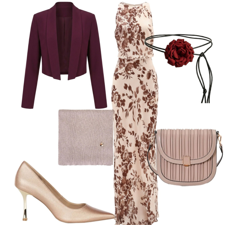 Outfit donna - Matrimonio. Stile Chic per Cerimonia. Abbinamento con blazer, décolleté, borse a tracolla, sciarpe, vestiti lunghi, cinture.