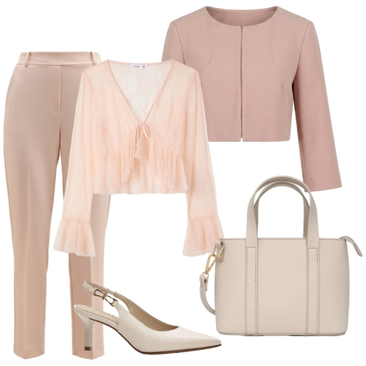 Outfit donna - Cerimonia. Stile Basic per Cerimonia. Abbinamento con blazer, pantaloni, bluse, borse a tracolla, décolleté.