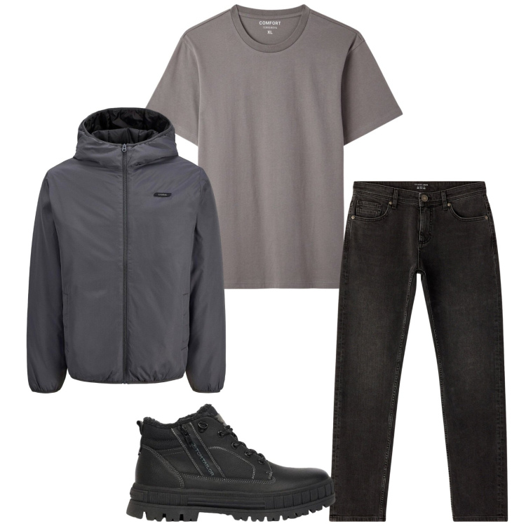 Outfit uomo - Total look #2480870. Stile Casual per Tutti i giorni. Abbinamento con jeans, t-shirt, stivali e stivaletti, giacche.