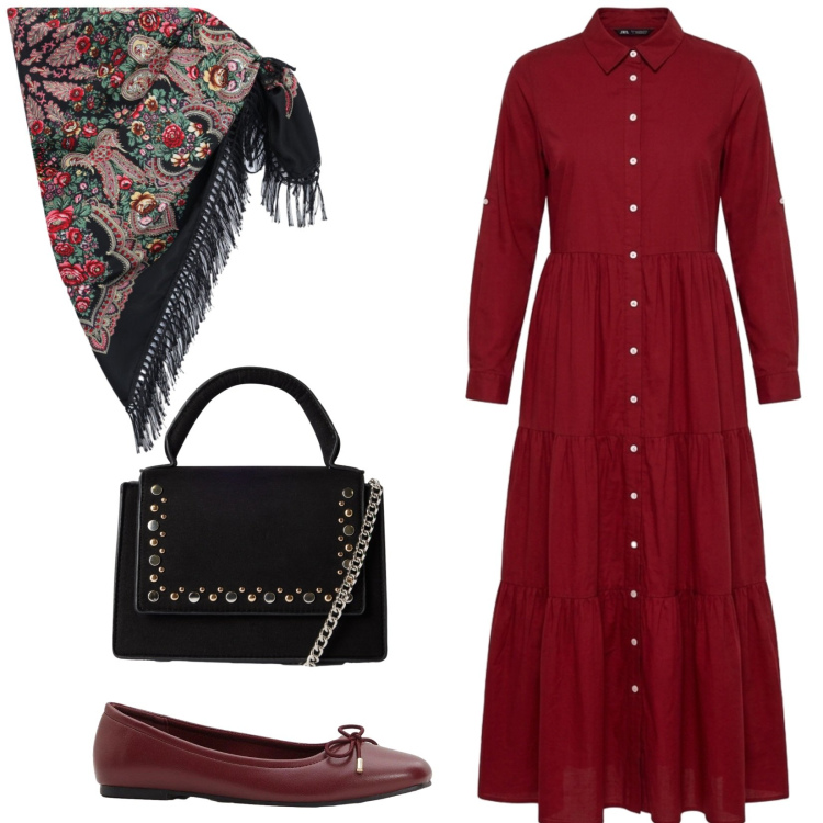 Outfit donna - Total look #2480874. Stile Vintage retrò per Tutti i giorni. Abbinamento con sciarpe, vestiti chemisier, borse a tracolla, ballerine.