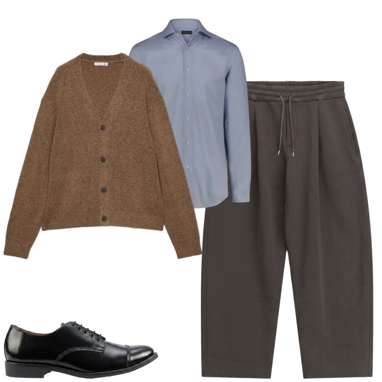 Outfit uomo - Total look #2480887. Stile Urban per Tutti i giorni. Abbinamento con pantaloni, camicie, scarpe stringate, cardigans.