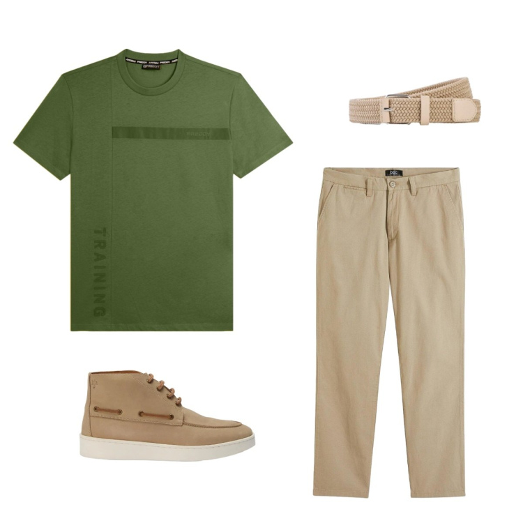 Outfit uomo - Chiaro di luna. Stile Urban per Tutti i giorni. Abbinamento con stivali e stivaletti, t-shirt, pantaloni chino, cinture.