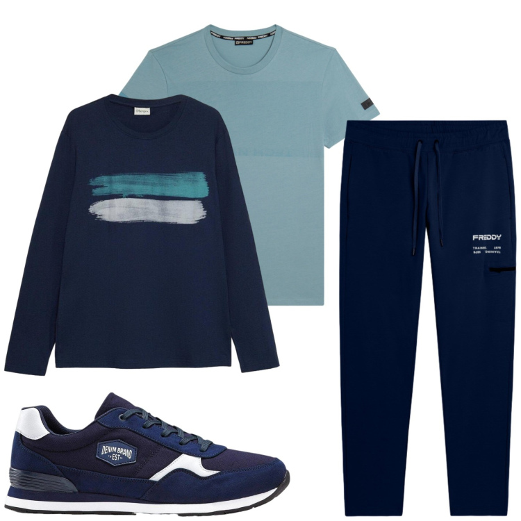 Outfit uomo - Total look #2480900. Stile Urban per Sport. Abbinamento con t-shirt, pantaloni, sneakers, t-shirt.