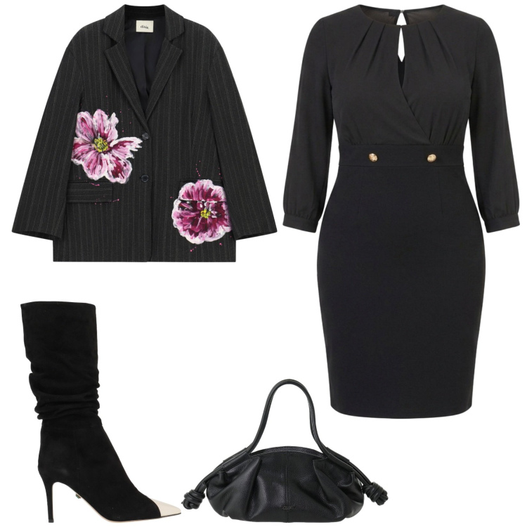 Outfit donna - Total look #2480902. Stile Chic per Serata fuori. Abbinamento con vestiti midi/longuette, blazer, borse a mano, stivali.