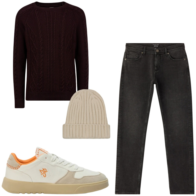 Outfit uomo - Total look #2480912. Stile Casual per Tutti i giorni. Abbinamento con sneakers, berretti, maglieria, jeans.