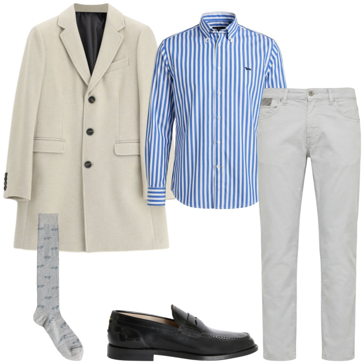 Outfit uomo - Total look #2480918. Stile Business/Elegante per Ufficio. Abbinamento con calzini, pantaloni, scarpe stringate, camicie, cappotti.