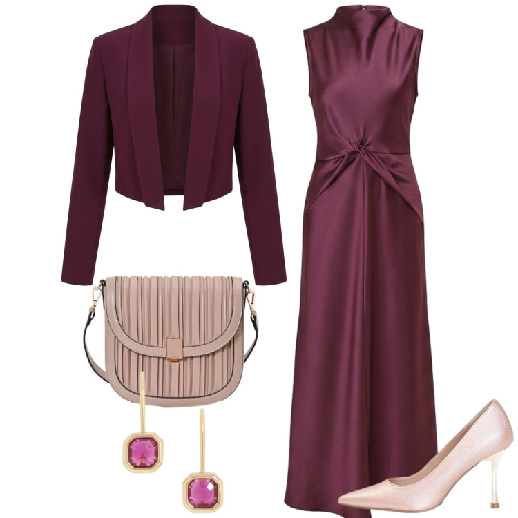 Outfit donna - Matrimonio. Stile Chic per Cerimonia. Abbinamento con orecchini, vestiti midi/longuette, blazer, borse a tracolla, décolleté.