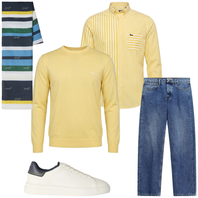 Outfit uomo - Total look #2480945. Stile Casual per Serata speciale. Abbinamento con sneakers, pullovers, sciarpe, camicie, jeans.