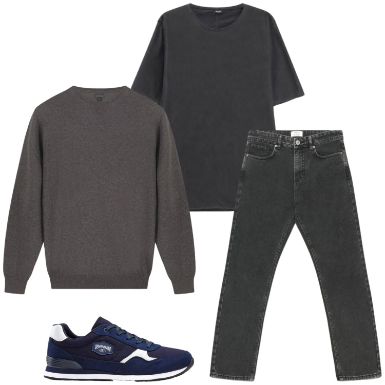 Outfit uomo - Total look #2480957. Stile Casual per Tutti i giorni. Abbinamento con t-shirt, maglieria, jeans dritti, sneakers.