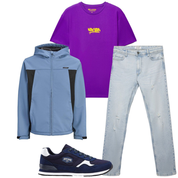 Outfit uomo - Total look #2480963. Stile Casual per Tutti i giorni. Abbinamento con jeans strappati, t-shirt, sneakers, giacche.