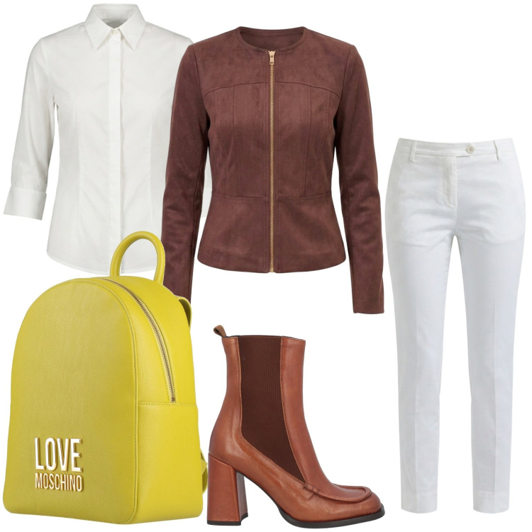 Outfit donna - Giacca scamosciata. Stile Casual per Tutti i giorni. Abbinamento con pantaloni, blazer, camicie, stivaletti chelsea, zaini.