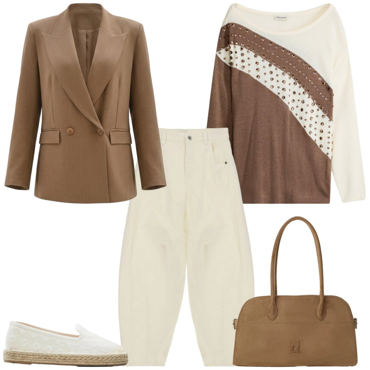 Outfit donna - Total look #2481021. Stile Casual chic per Tutti i giorni. Abbinamento con jeans, blazer, borse a spalla, espadrillas, maglieria.