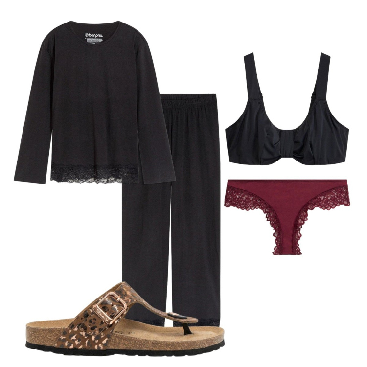 Outfit donna - Settembre. Stile Minimal per Tutti i giorni. Abbinamento con infradito, pigiama, reggiseni, culotte.