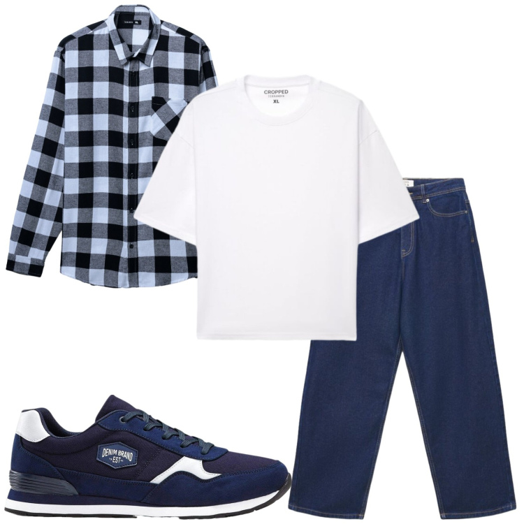 Outfit uomo - Total look #2481040. Stile Casual per Tutti i giorni. Abbinamento con camicie, jeans, t-shirt, sneakers.
