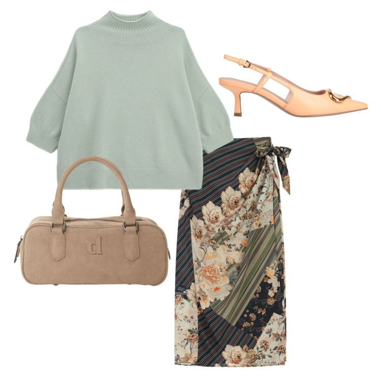 Outfit donna - Delicato incontro. Stile Romantica per Tutti i giorni. Abbinamento con gonne longuette, pullovers, borse a mano, décolleté.