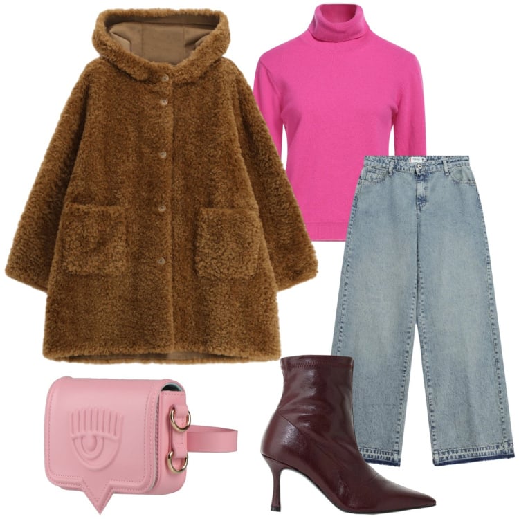 Outfit donna - Style dream. Stile Basic per Tutti i giorni. Abbinamento con stivaletti, jeans dritti, cappotti, maglieria, marsupi.