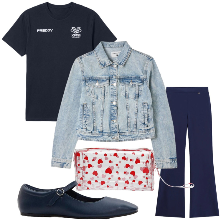Outfit donna - Jeans lover. Stile Casual per Tutti i giorni. Abbinamento con ballerine, valigie, cappotti, pantaloni, t-shirt.
