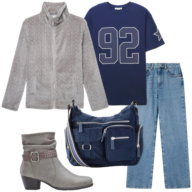 Outfit donna - Felpa in ciniglia. Stile Minimal per Tutti i giorni. Abbinamento con stivaletti, borse a tracolla, jeans dritti, felpe, t-shirt.