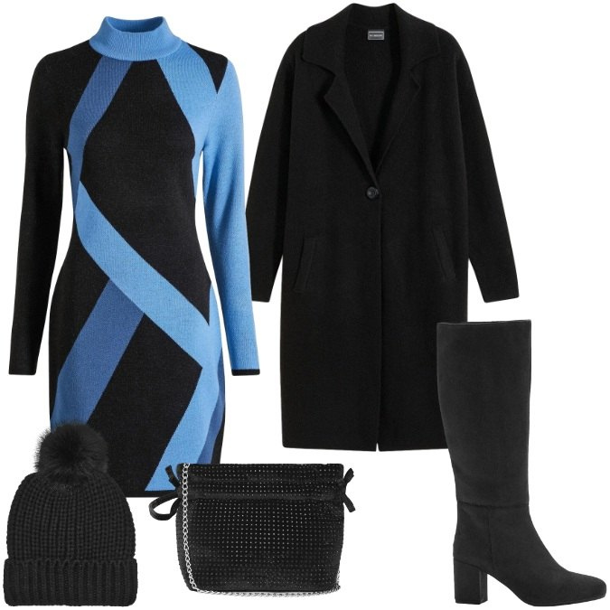 Outfit donna - Total look #2481085. Stile Casual chic per Tutti i giorni. Abbinamento con cappotti, vestiti corti, stivali, borse a tracolla, berretti.