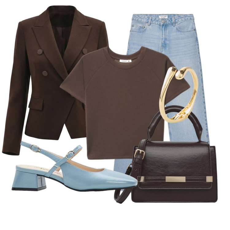 Outfit donna - Una giacca in città - @susystyle. Stile Glamour per Ufficio. Abbinamento con décolleté, braccialetti, jeans, borse a tracolla, t-shirt, blazer.