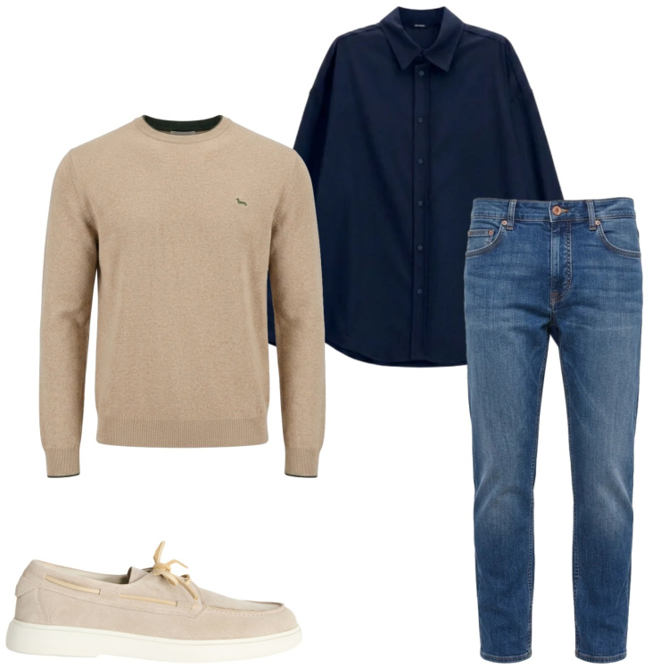 Outfit uomo - Total look #2481109. Stile Casual per Ufficio. Abbinamento con maglieria, jeans, scarpe stringate, camicie.