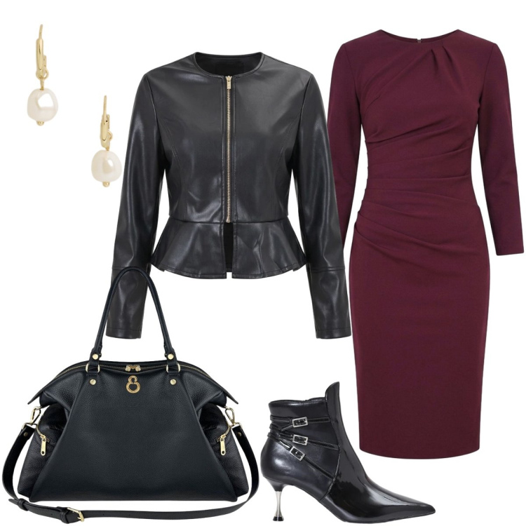 Outfit donna - Cerimonia di Laurea. Stile Glamour per Cerimonia. Abbinamento con stivaletti, giacche, vestiti midi/longuette, orecchini, shopping bag.