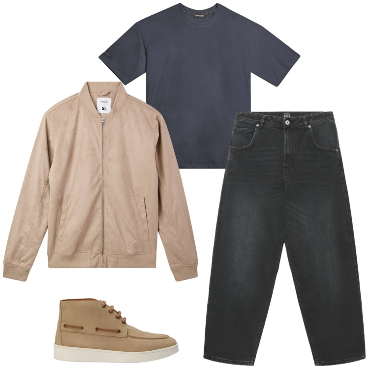 Outfit uomo - Total look #2481132. Stile Casual per Tutti i giorni. Abbinamento con stivali e stivaletti, t-shirt, bomber, jeans.