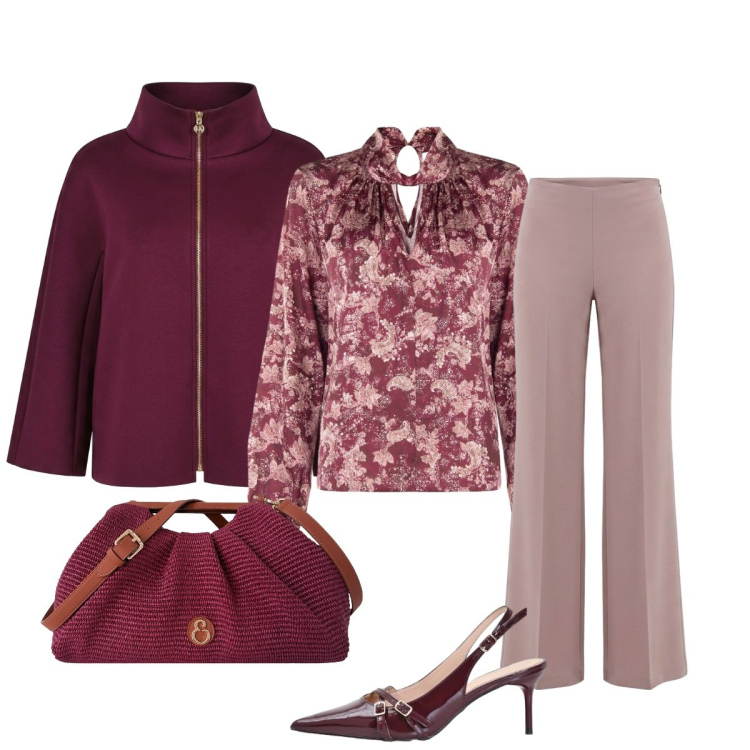 Outfit donna - Battesimo di mio nipote. Stile Chic per Cerimonia. Abbinamento con clutch, pantaloni a palazzo, bluse, cappotti, décolleté.