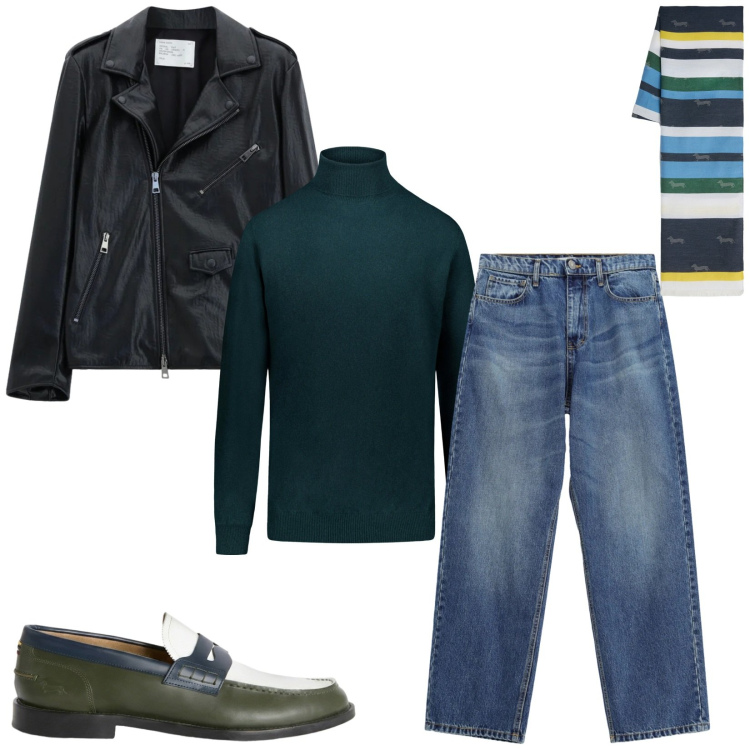 Outfit uomo - Total look #2481143. Stile Casual per Tutti i giorni. Abbinamento con scarpe stringate, sciarpe, giacche, jeans, maglieria.