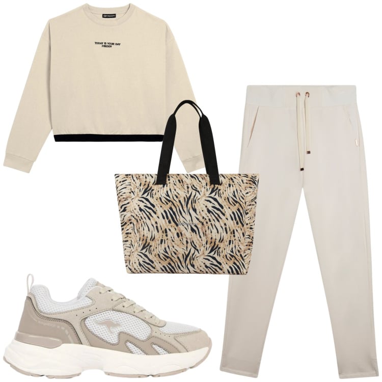 Outfit donna - Total look #2481157. Stile Casual per Tutti i giorni. Abbinamento con sneakers, pantaloni, felpe, shopping bag.