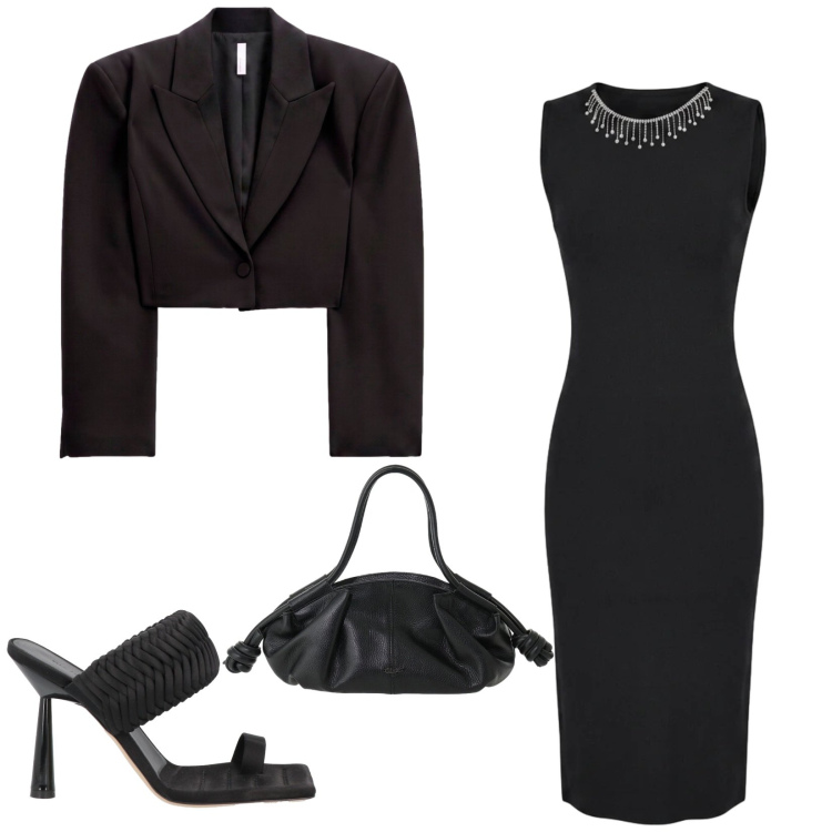 Outfit donna - Total look #2481168. Stile Chic per Serata fuori. Abbinamento con ciabatte, vestiti lunghi, blazer, borse a mano.