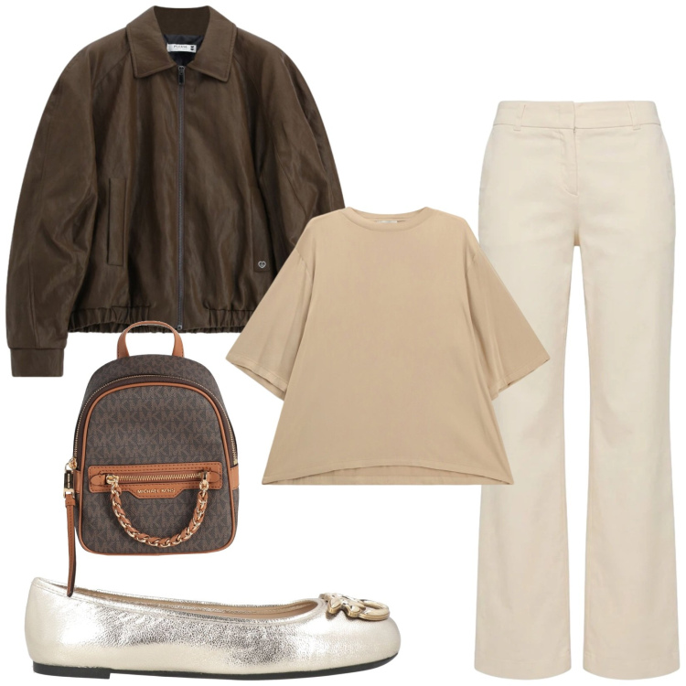 Outfit donna - Total look #2481172. Stile Casual chic per Tutti i giorni. Abbinamento con pantaloni, giacche, t-shirt, ballerine, zaini.